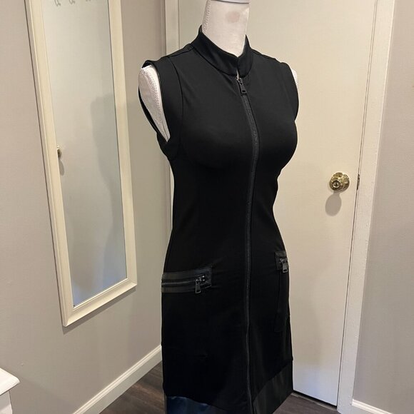 As U Wish Black Faux Leather Trimmed Bodycon Zip Front Ponte Dress, Size 4 - Picture 8 of 16